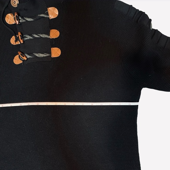 LCR Black Edition Men's Black Pullover Sweater Hoodie Leather Detail - Picture 5 of 7